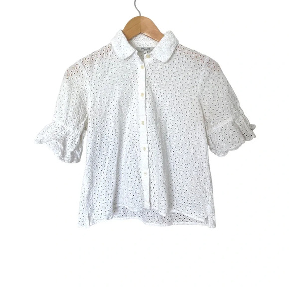 White eyelet bell sleeve shirt size small - Picture 5 of 6